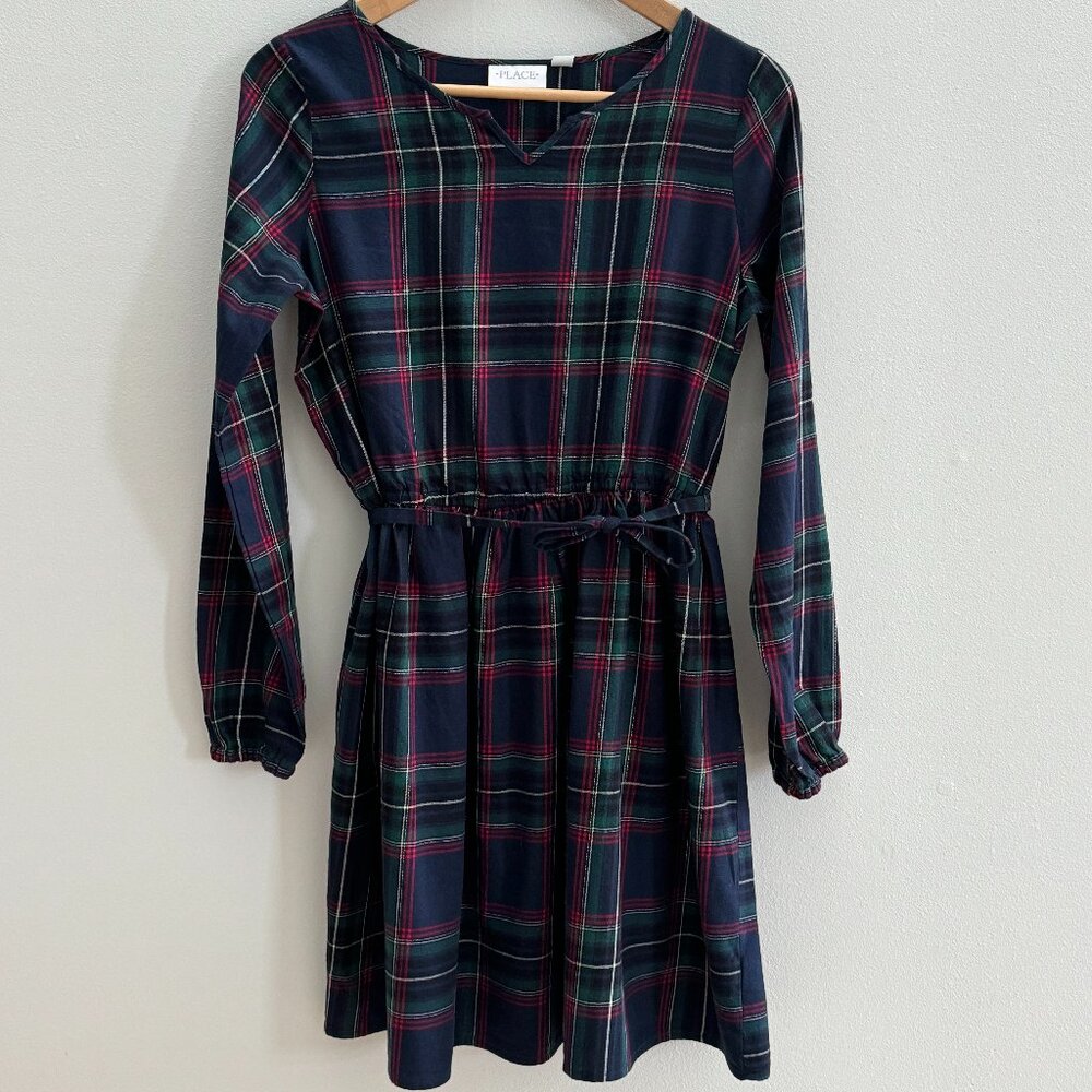 The Children's Place Girls Plaid Peasant Dress - Tidal - Size XXL (16) - NWT